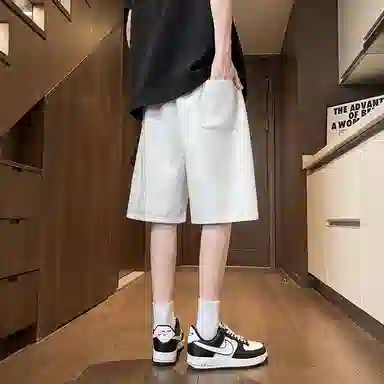 物质公式 美式复古简约学生党纯色基础款日系宽松百搭透气中腰潮牌篮球跑步运动薄款速干沙滩裤系带抽绳直筒五分裤休闲短裤 男女同款