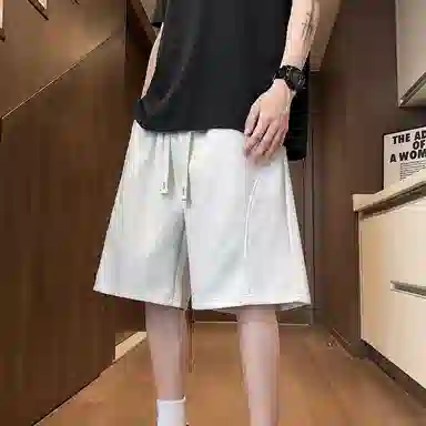 物质公式 美式复古简约学生党纯色基础款日系宽松百搭透气中腰潮牌篮球跑步运动薄款速干沙滩裤系带抽绳直筒五分裤休闲短裤 男女同款