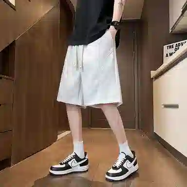 物质公式 美式复古简约学生党纯色基础款日系宽松百搭透气中腰潮牌篮球跑步运动薄款速干沙滩裤系带抽绳直筒五分裤休闲短裤 男女同款