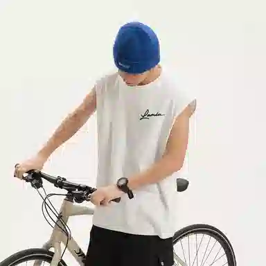 兰缪 日系纯色基础简约宽松圆领直筒百搭休闲字母透气圆领纯棉无袖背心 男女同款