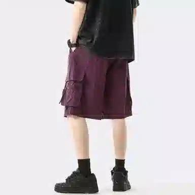 袋鼠 美式基础款复古山系纯色抽绳中腰宽松大口袋机能透气防风防水直筒多巴胺速干五分休闲短裤 男女同款