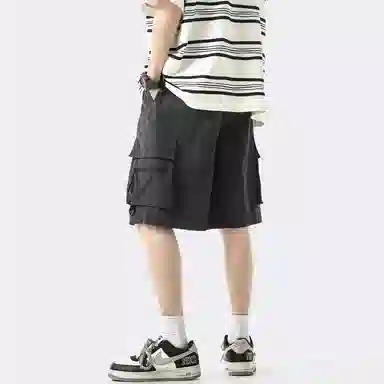 袋鼠 美式基础款复古山系纯色抽绳中腰宽松大口袋机能透气防风防水直筒多巴胺速干五分休闲短裤 男女同款