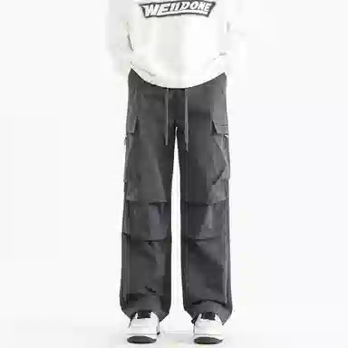 王者荣耀 鲁班七号星空梦想款 纯色简约基础通勤百搭褶皱设计垂感直筒速干伞兵工装裤多口袋长裤刺绣标宽松休闲裤 男女同款