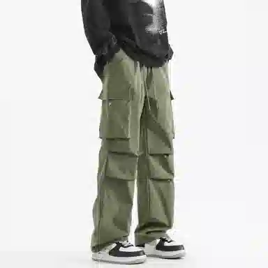 王者荣耀 鲁班七号星空梦想款 纯色简约基础通勤百搭褶皱设计垂感直筒速干伞兵工装裤多口袋长裤刺绣标宽松休闲裤 男女同款