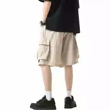 袋鼠 美式基础款复古山系纯色抽绳中腰宽松大口袋机能透气防风防水直筒多巴胺速干五分休闲短裤 男女同款