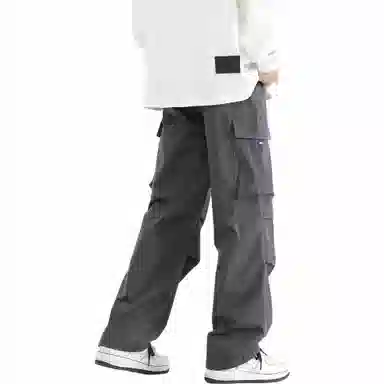 王者荣耀 鲁班七号星空梦想款 纯色简约基础通勤百搭褶皱设计垂感直筒速干伞兵工装裤多口袋长裤刺绣标宽松休闲裤 男女同款