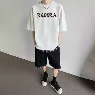 红蜻蜓 美式字母复古上衣舒适百搭基础短裤休闲运动套装 男女同款