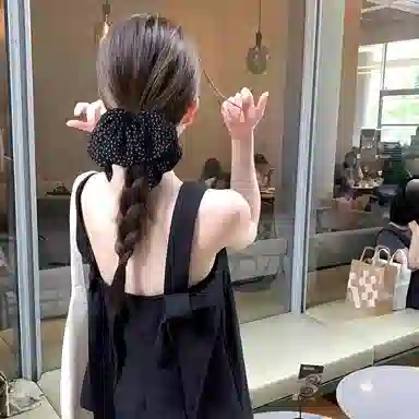 丹琴 法式飘带复古波点黑色蝴蝶结抓夹半扎发卡韩式高级后脑勺鲨鱼夹子 雪纺 发夹 女款