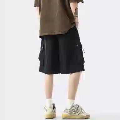 袋鼠 美式基础款复古山系纯色抽绳中腰宽松大口袋机能透气防风防水直筒多巴胺速干五分休闲短裤 男女同款