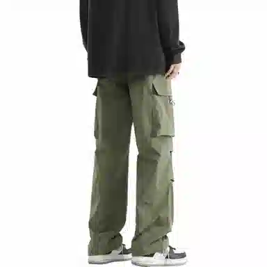 王者荣耀 鲁班七号星空梦想款 纯色简约基础通勤百搭褶皱设计垂感直筒速干伞兵工装裤多口袋长裤刺绣标宽松休闲裤 男女同款