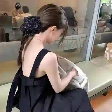 丹琴 法式飘带复古波点黑色蝴蝶结抓夹半扎发卡韩式高级后脑勺鲨鱼夹子 雪纺 发夹 女款