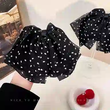 丹琴 法式飘带复古波点黑色蝴蝶结抓夹半扎发卡韩式高级后脑勺鲨鱼夹子 雪纺 发夹 女款