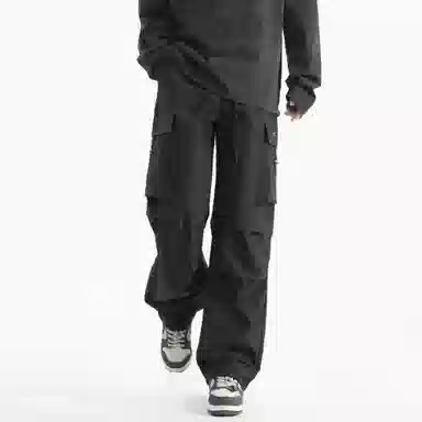 王者荣耀 鲁班七号星空梦想款 纯色简约基础通勤百搭褶皱设计垂感直筒速干伞兵工装裤多口袋长裤刺绣标宽松休闲裤 男女同款