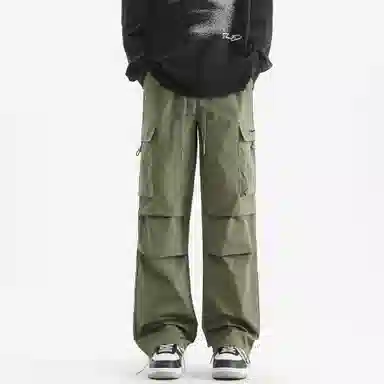 王者荣耀 鲁班七号星空梦想款 纯色简约基础通勤百搭褶皱设计垂感直筒速干伞兵工装裤多口袋长裤刺绣标宽松休闲裤 男女同款