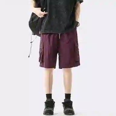 袋鼠 美式基础款复古山系纯色抽绳中腰宽松大口袋机能透气防风防水直筒多巴胺速干五分休闲短裤 男女同款