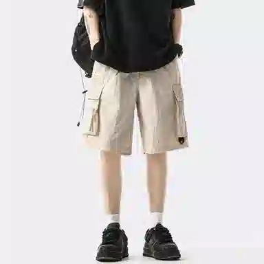 袋鼠 美式基础款复古山系纯色抽绳中腰宽松大口袋机能透气防风防水直筒多巴胺速干五分休闲短裤 男女同款