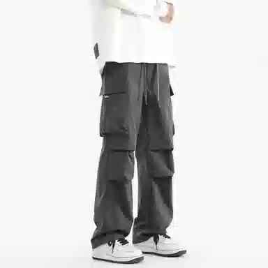 王者荣耀 鲁班七号星空梦想款 纯色简约基础通勤百搭褶皱设计垂感直筒速干伞兵工装裤多口袋长裤刺绣标宽松休闲裤 男女同款