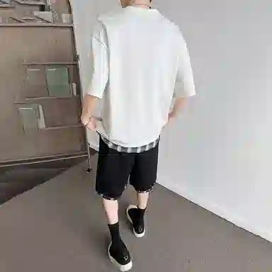 红蜻蜓 美式字母复古上衣舒适百搭基础短裤休闲运动套装 男女同款