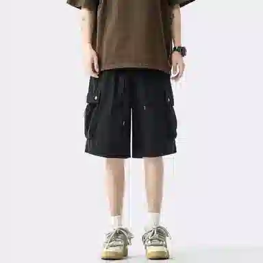 袋鼠 美式基础款复古山系纯色抽绳中腰宽松大口袋机能透气防风防水直筒多巴胺速干五分休闲短裤 男女同款