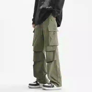 王者荣耀 鲁班七号星空梦想款 纯色简约基础通勤百搭褶皱设计垂感直筒速干伞兵工装裤多口袋长裤刺绣标宽松休闲裤 男女同款