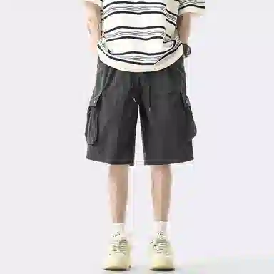 袋鼠 美式基础款复古山系纯色抽绳中腰宽松大口袋机能透气防风防水直筒多巴胺速干五分休闲短裤 男女同款