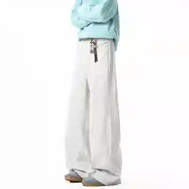 大卫贝肯 美式复古高街百搭牛仔裤 男女同款 脏脏白