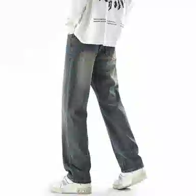 大卫贝肯 美式高街基础款纯色简约百搭宽松舒适复古休闲直筒牛仔裤 男女同款 黑色