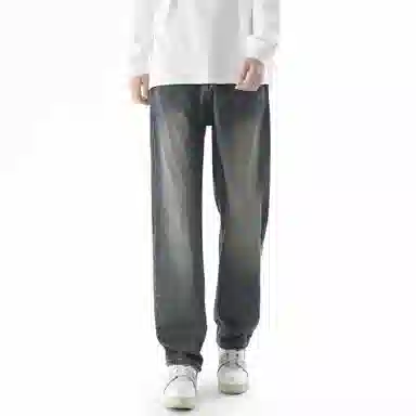 大卫贝肯 美式高街基础款纯色简约百搭宽松舒适复古休闲直筒牛仔裤 男女同款 黑色