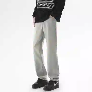 大卫贝肯 美式高街基础款纯色简约百搭宽松舒适复古休闲直筒牛仔裤 男女同款 黑色