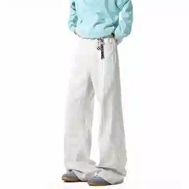 大卫贝肯 美式复古高街百搭牛仔裤 男女同款 脏脏白