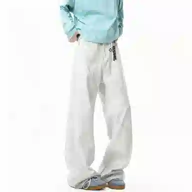 大卫贝肯 美式复古高街百搭牛仔裤 男女同款 脏脏白