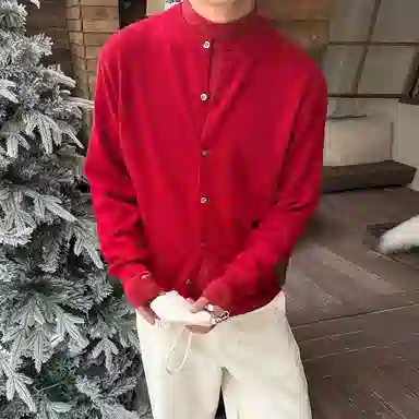 我是大卫 深灰色圆领轻奢开衫男士秋冬季韩系轻熟风百搭保暖外套针织衫 男女同款