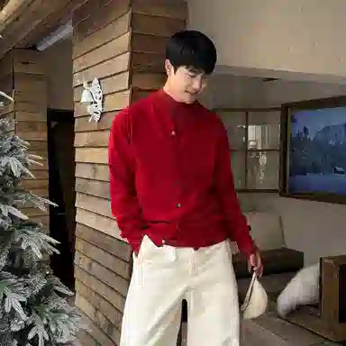 我是大卫 深灰色圆领轻奢开衫男士秋冬季韩系轻熟风百搭保暖外套针织衫 男女同款