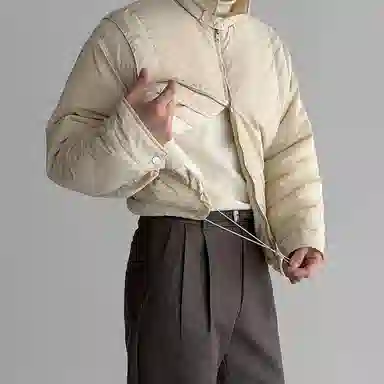 我是大卫 韩版棉衣夹克外套冬季宽松保暖情侣纯色时尚加厚立领防寒棉服 男女同款 黄杏色