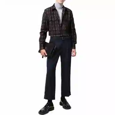 Saint Laurent FW21 Western Plaid Corduroy Shirt Black