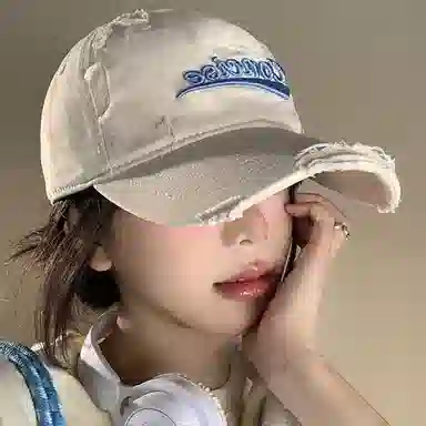 浪莎 美式复古字母刺绣破洞春夏季防晒遮阳宽帽檐休闲百搭大头围显脸小 棉 鸭舌帽 男女同款情侣款
