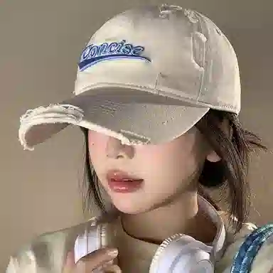 浪莎 美式复古字母刺绣破洞春夏季防晒遮阳宽帽檐休闲百搭大头围显脸小 棉 鸭舌帽 男女同款情侣款