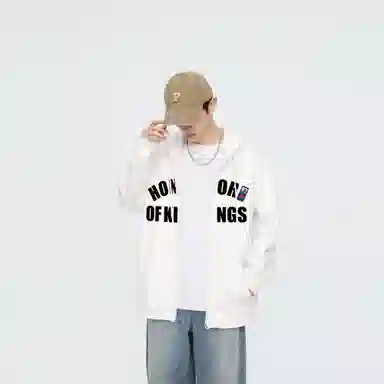 王者荣耀 美式复古创意字母涂鸦设计简约休闲宽松多巴胺连帽夹克外套 男女同款