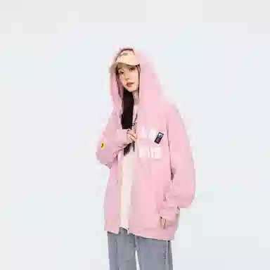 王者荣耀 美式复古创意字母涂鸦设计简约休闲宽松多巴胺连帽夹克外套 男女同款