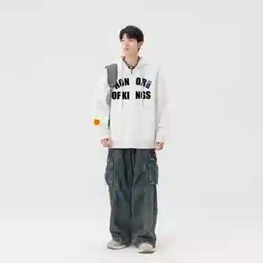 王者荣耀 美式复古创意字母涂鸦设计简约休闲宽松多巴胺连帽夹克外套 男女同款