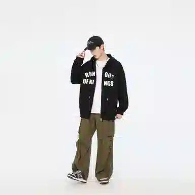 王者荣耀 美式复古创意字母涂鸦设计简约休闲宽松多巴胺连帽夹克外套 男女同款