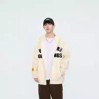 王者荣耀 美式复古创意字母涂鸦设计简约休闲宽松多巴胺连帽夹克外套 男女同款