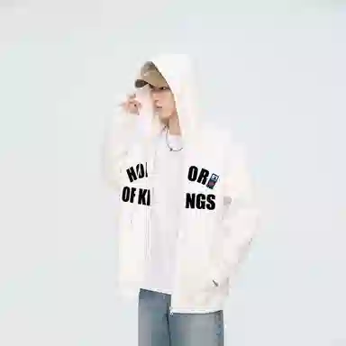 王者荣耀 美式复古创意字母涂鸦设计简约休闲宽松多巴胺连帽夹克外套 男女同款