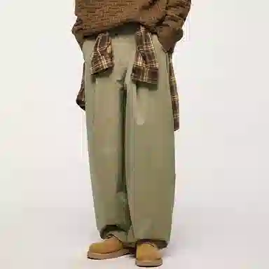 膨胀潮牌 弹力褶皱阔腿宽松纯色复古舒适百搭休闲裤 男女同款