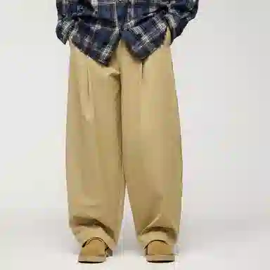 膨胀潮牌 弹力褶皱阔腿宽松纯色复古舒适百搭休闲裤 男女同款