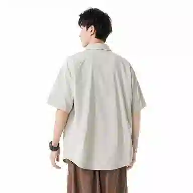 快鱼 韩版简约百搭潮流宽松时尚撞色休闲短袖翻领衬衫 男女同款