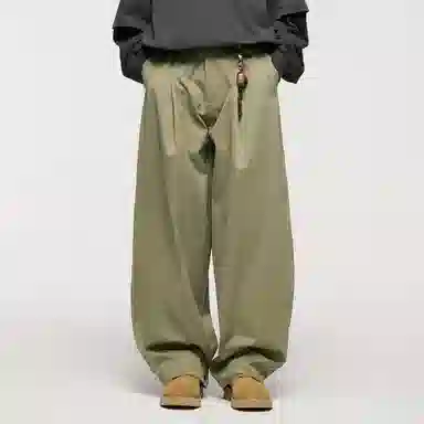 膨胀潮牌 弹力褶皱阔腿宽松纯色复古舒适百搭休闲裤 男女同款