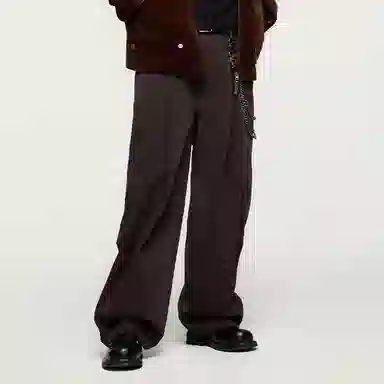 膨胀潮牌 弹力褶皱阔腿宽松纯色复古舒适百搭休闲裤 男女同款