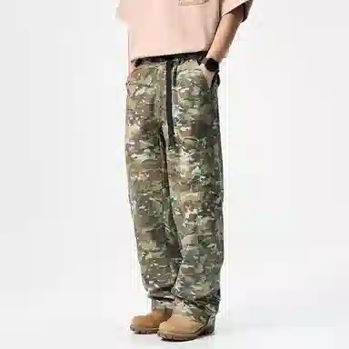 赞仕 日系潮牌立体中腰迷彩宽松直筒休闲长裤工装裤 男女同款