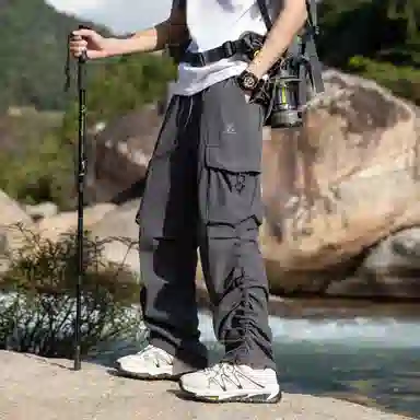 稻草人 美式高街潮流复古系带无性别主义凉感速干亲肤舒适防紫外线高级感纯色简约时尚大口袋通勤户外耐磨机能休闲工装裤 男女同款